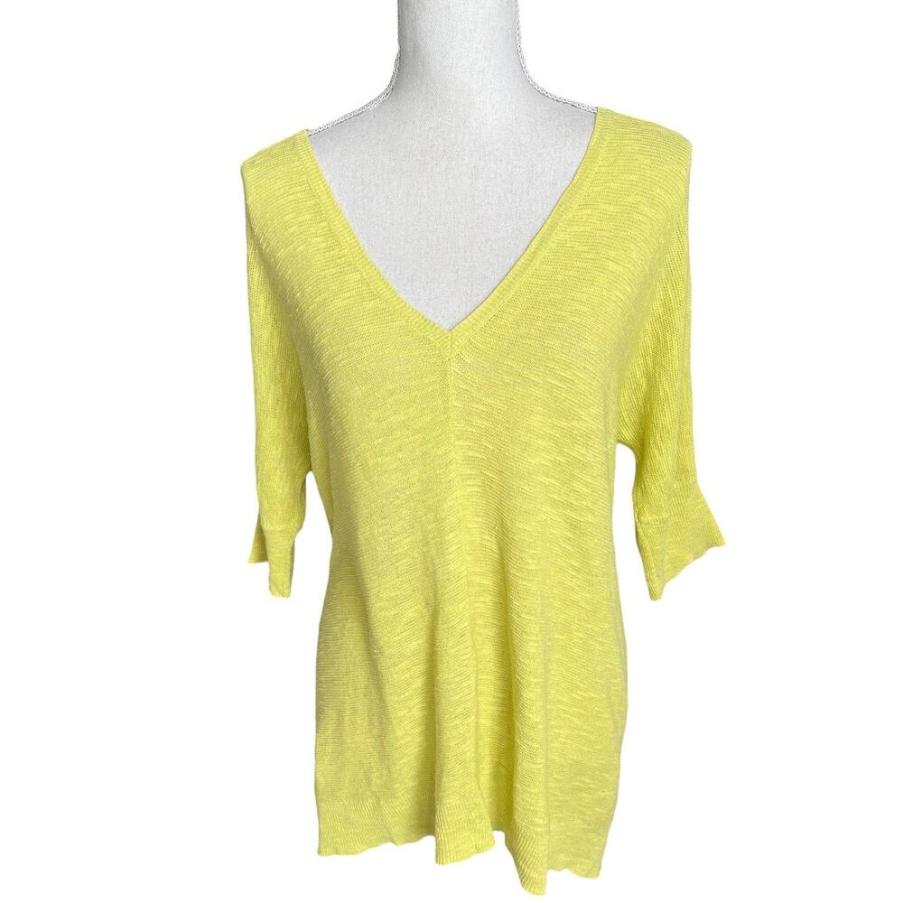 Eileen Fisher lime yellow Citron short Sleeve pullover sweater petite m summer